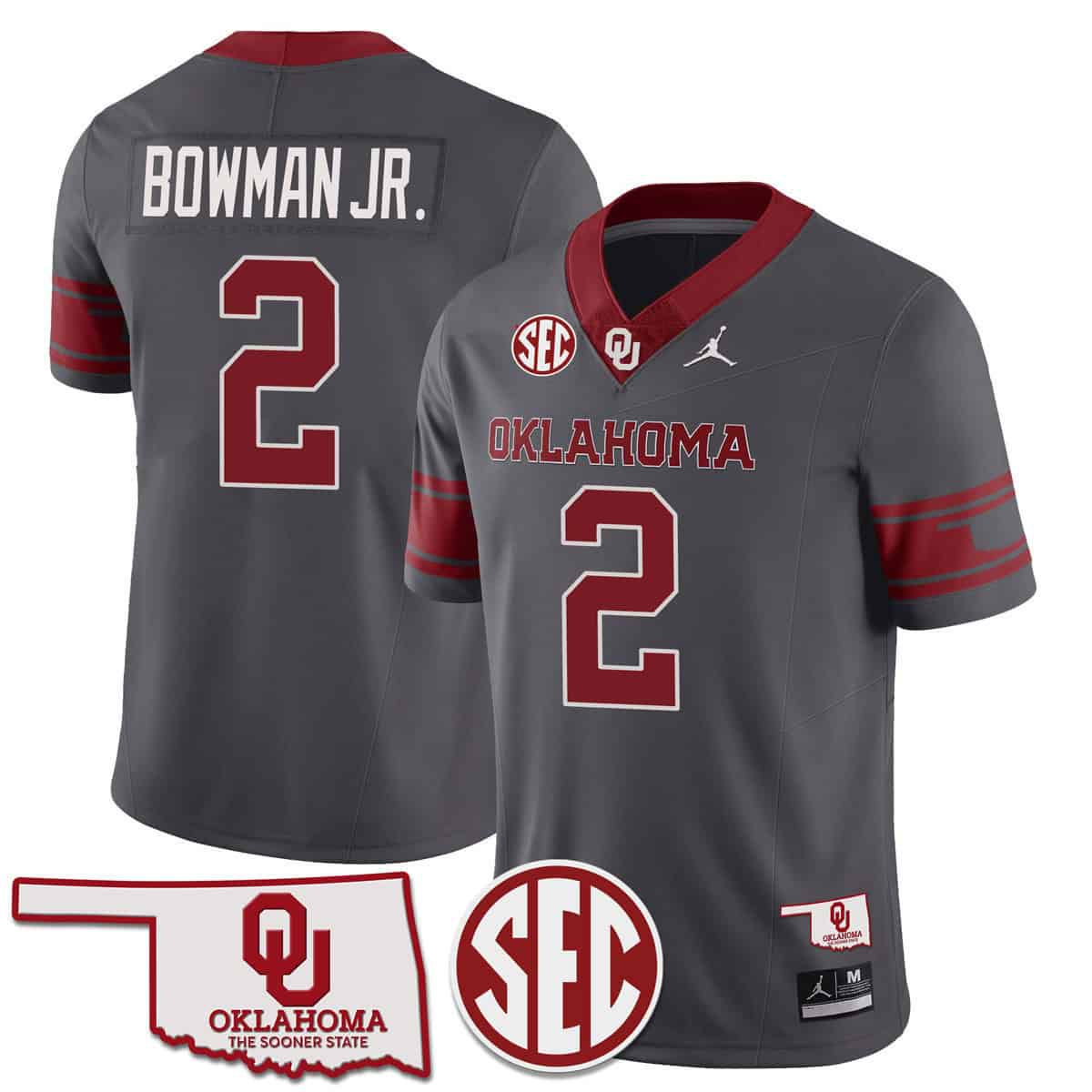 Men Oklahoma Sooners #2 Bowman jr Grey 2024 SEC Patch Vapor Premier Limited NCAA Jersey->ncaa teams->NCAA Jersey
